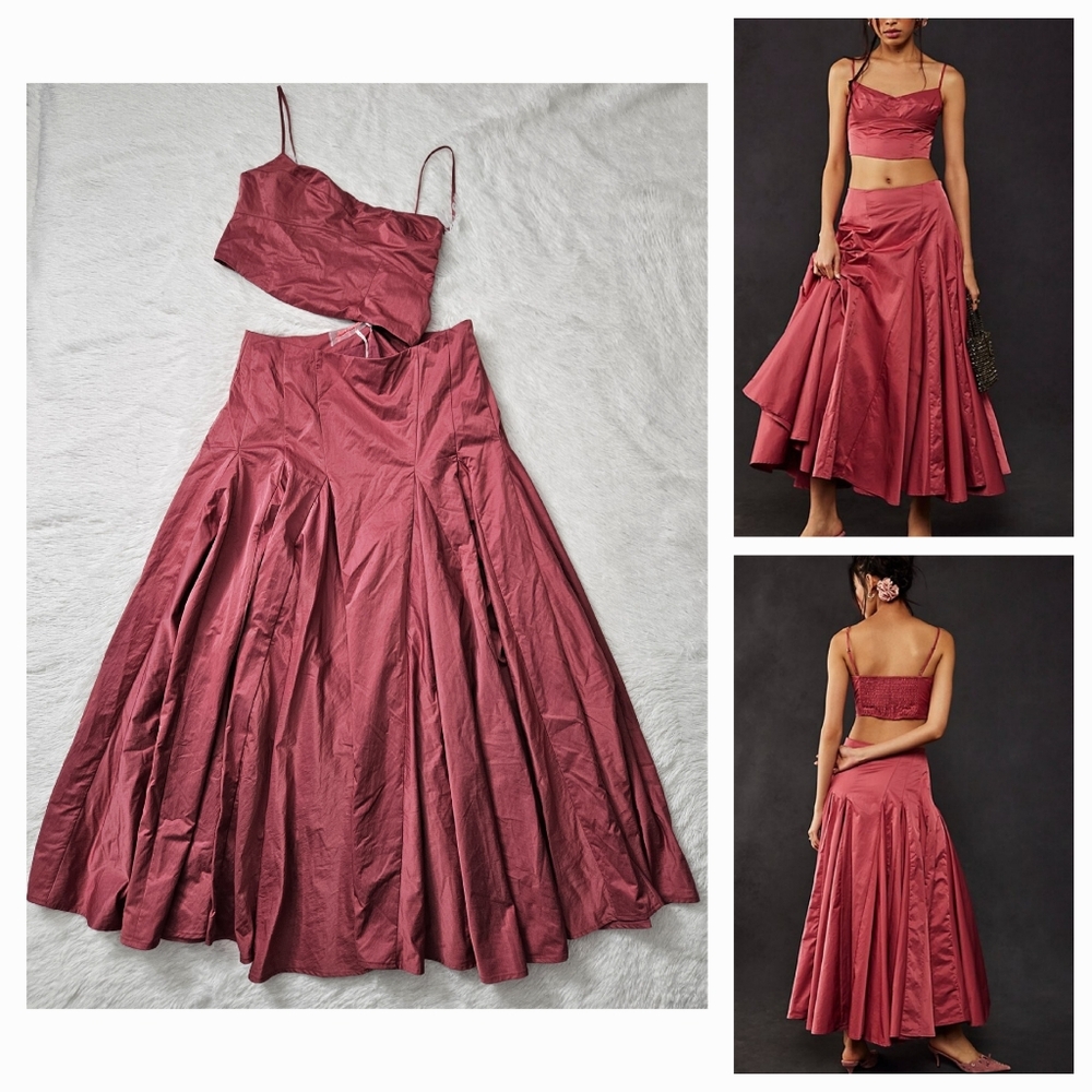 Women's Mauve Satin A-Line Maxi Skirt